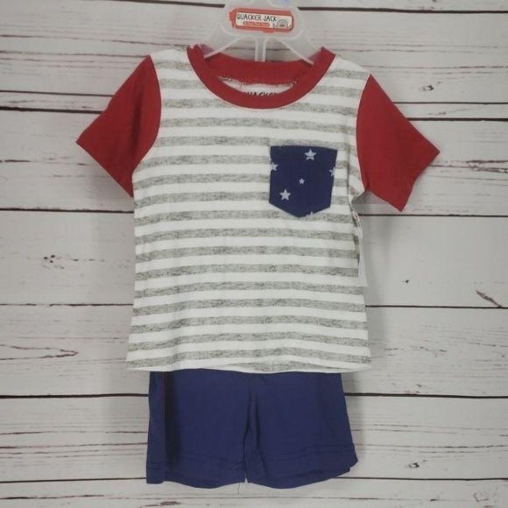 Quacker Jack 2pc‎ Patriotic Striped boys short set